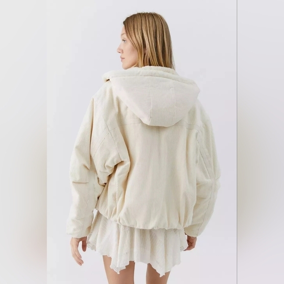 Urban Outfitters Casey Corduroy Zip Hooded Puffer Jacket White Ivory Large - Picture 4 of 13